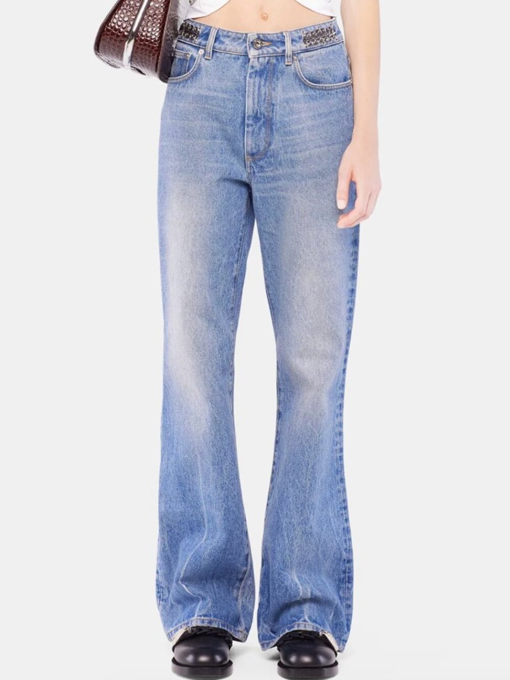 Rabanne Flared jeans embellished with 1969 discs | Size 27 | NWOT